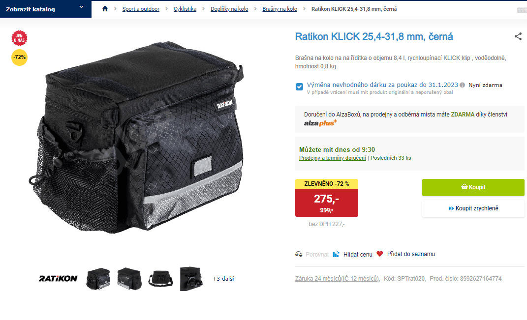 Taška na kolo - řídítka Ratikon Klick