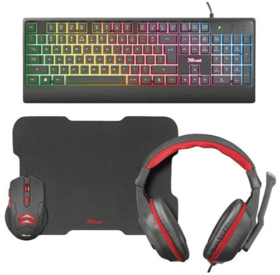 Set herní klávesnice, sluchátek, myši a podložka