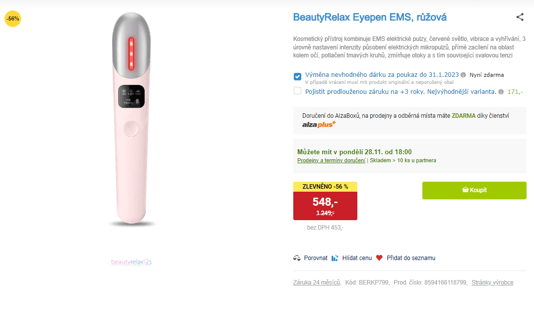 Kosmetický přístroj BeautyRelax Eyepen EMS