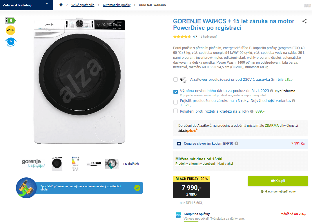 Parní pračka Gorenje, 8kg, 1400 ot., A+++