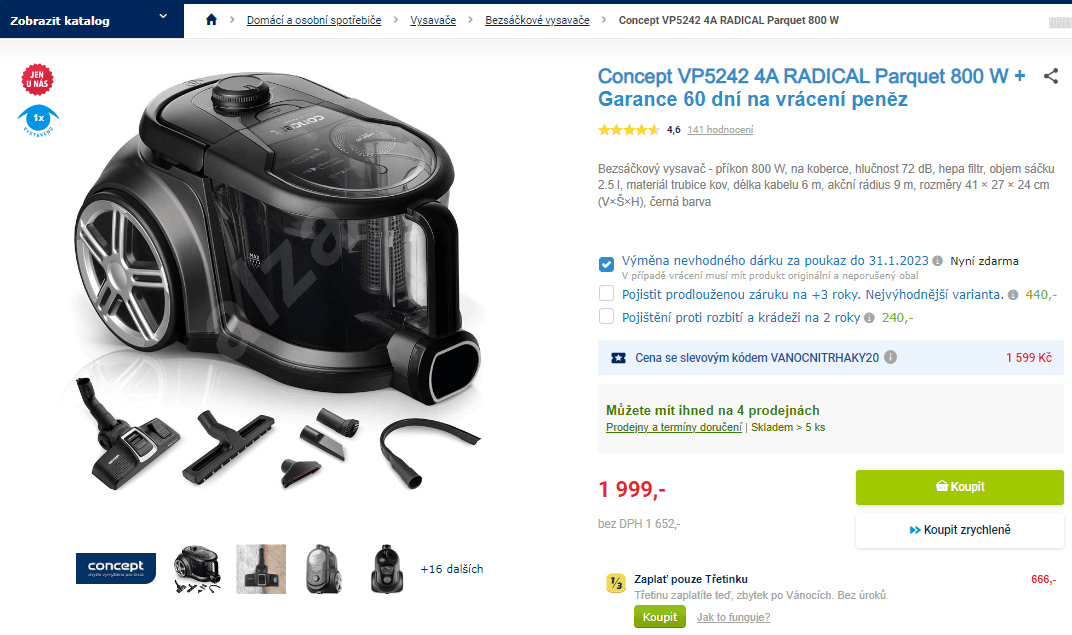Bezsáčkový vysavač Concept, Hepa 13