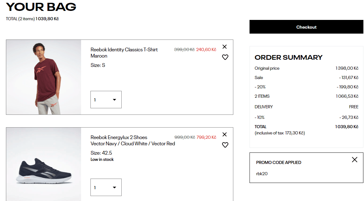 Reebok - extra sleva 20% na nákup