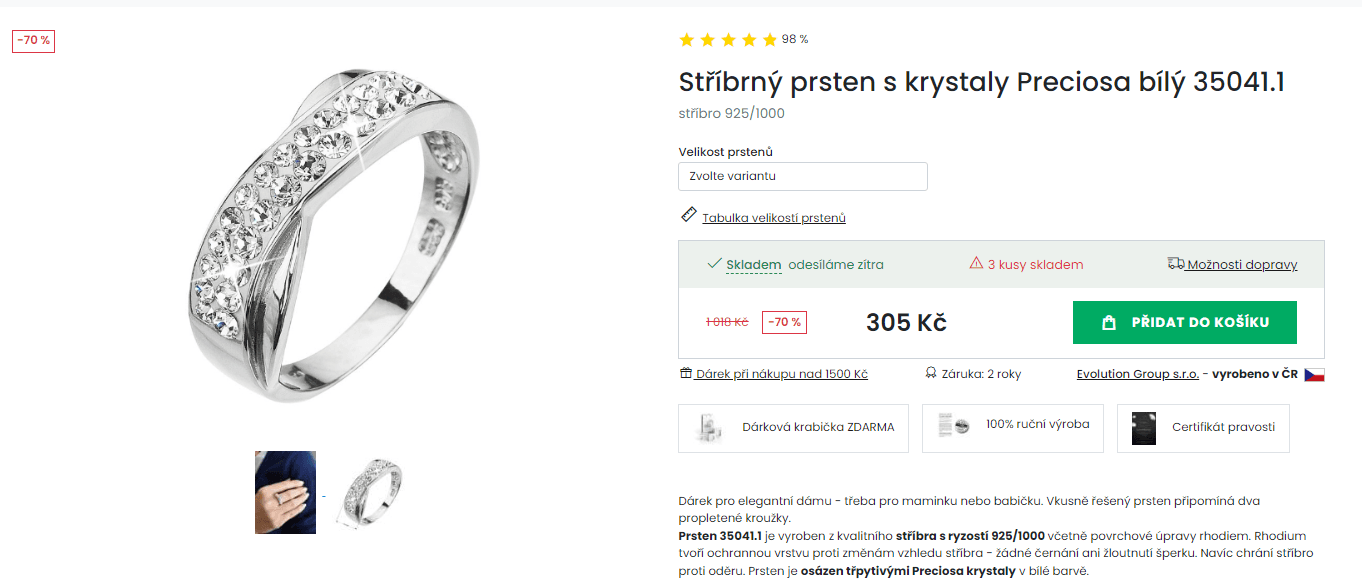 Stříbrný prsten s krystaly Preciosa
