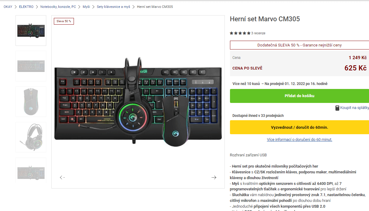 Herní set Marvo - klávesnice, sluchátka, myš