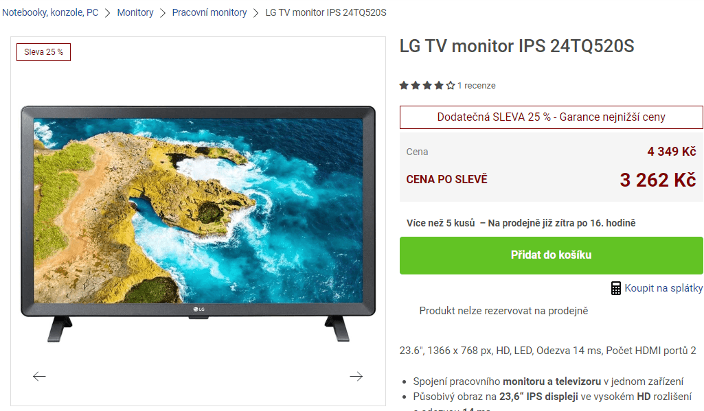 TV a PC monitor LG, smart, 60cm, Wifi, BT