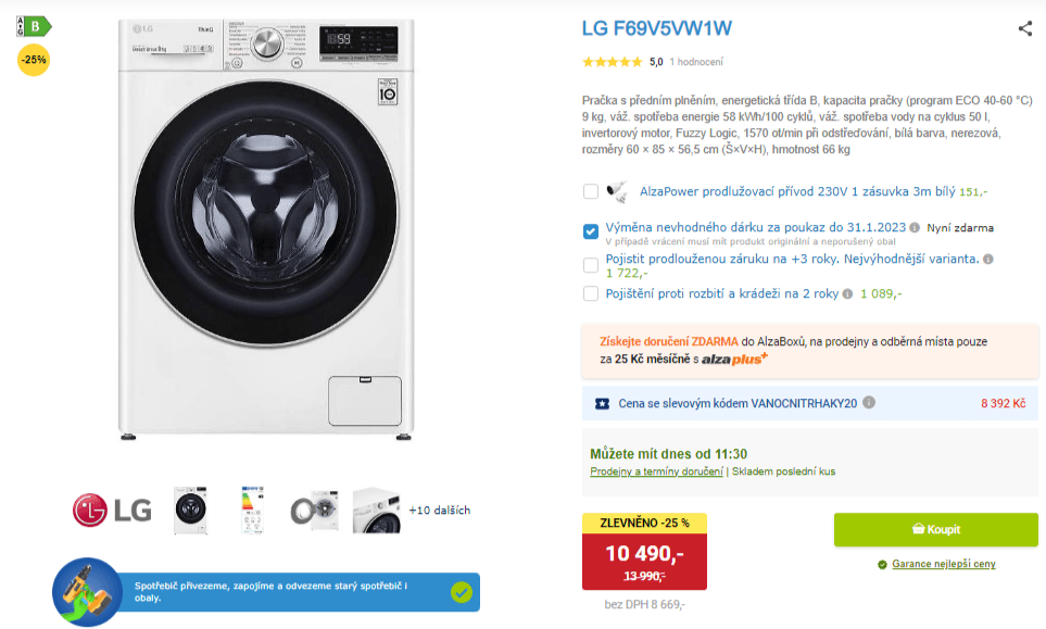 Parní pračka LG, 9kg, 1570 ot., Wifi