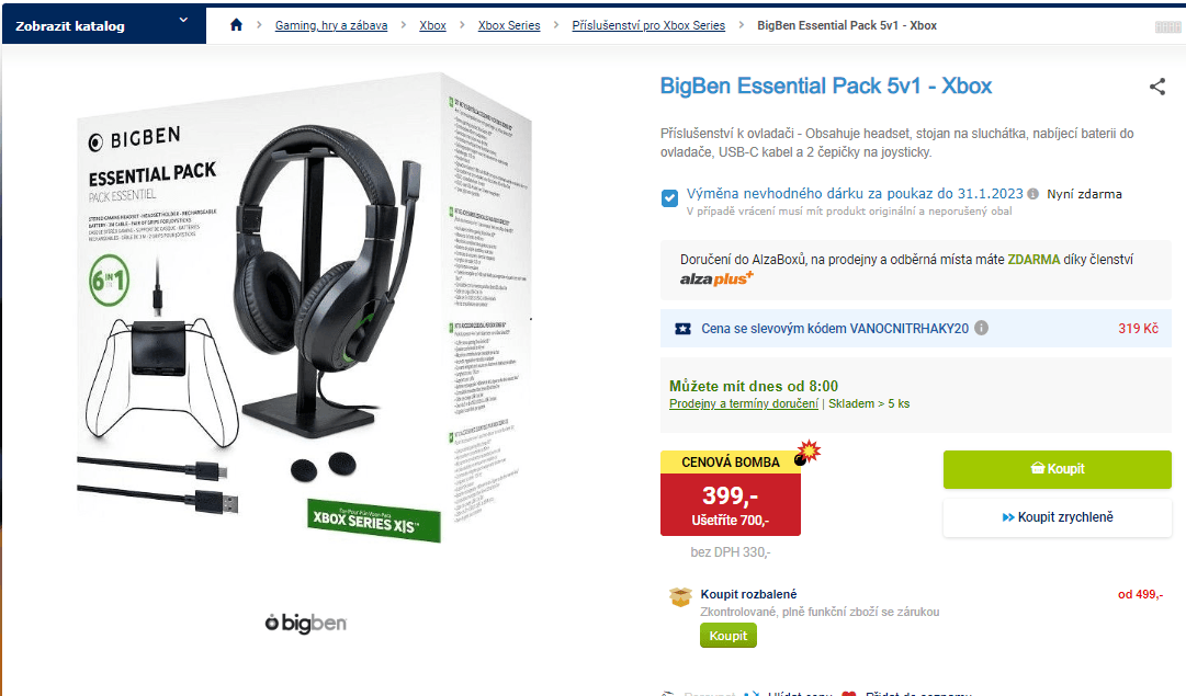 Herní set XBox BigBen Essential Pack 5v1