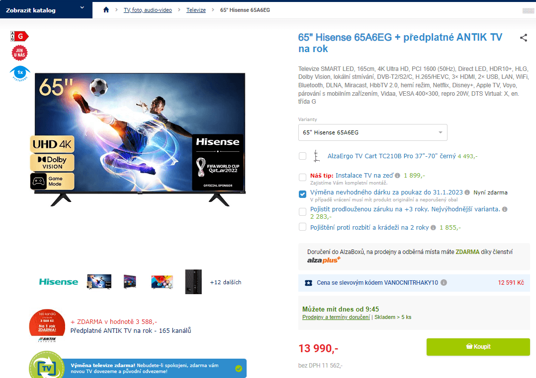 4K Smart TV, HDR, 164cm, Hisense
