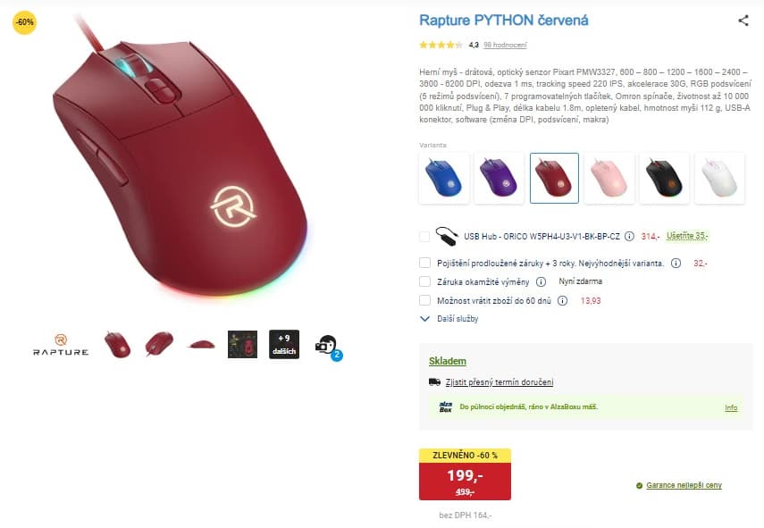Herní myš Rapture Python, RGB