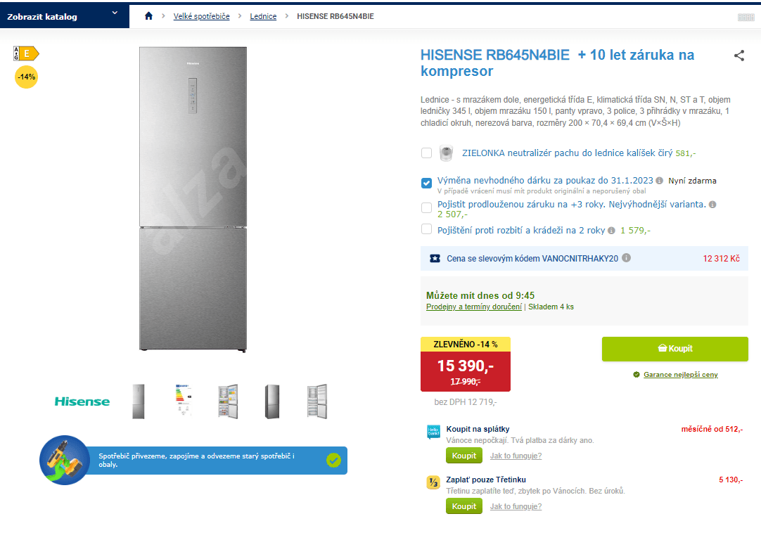 Komb. lednice Hisense, 315/150 l, E