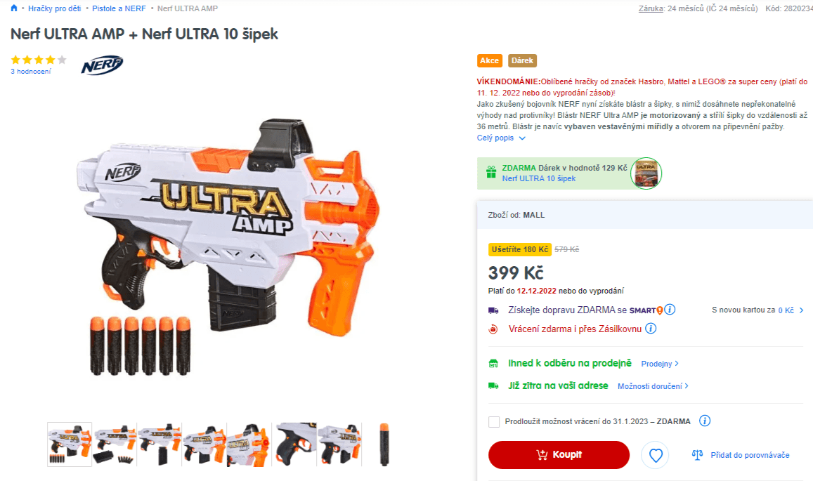 Dětská pistole Nerf Ultra AMP