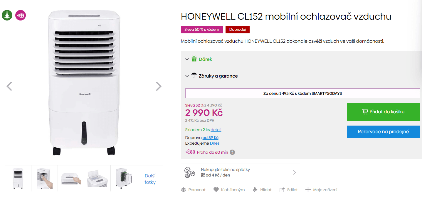 Mobilní ochlazovač vzduchu Honeywell CL152