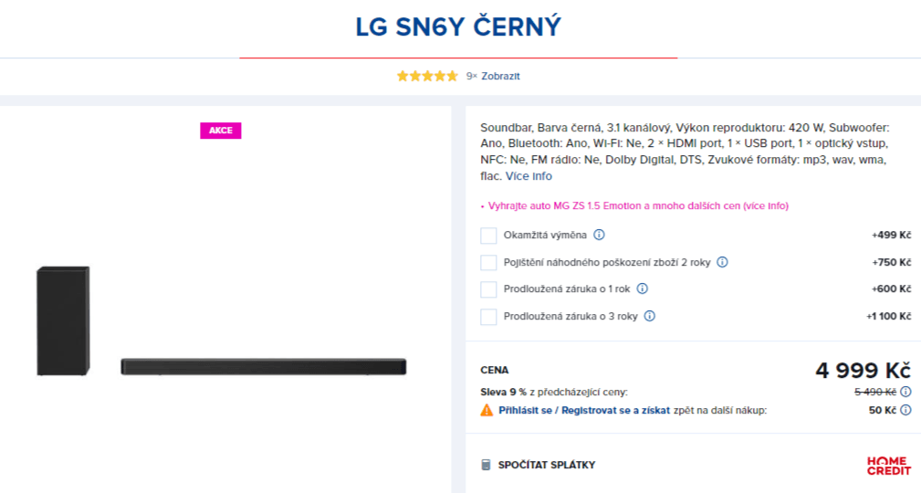 Soundbar LG SN6Y, 420W, BT, subwoofer