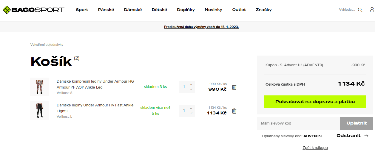 Akce 1+1 zdarma na Under Armour