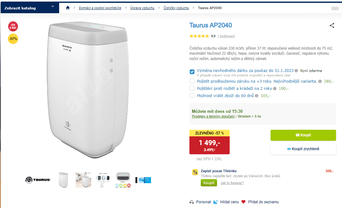 Čistička vzduchu Taurus, EPA, 75 m2