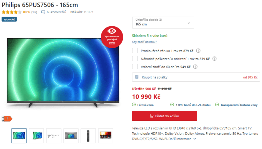 4K Smart, HDR, Atmos, 165cm, Philips