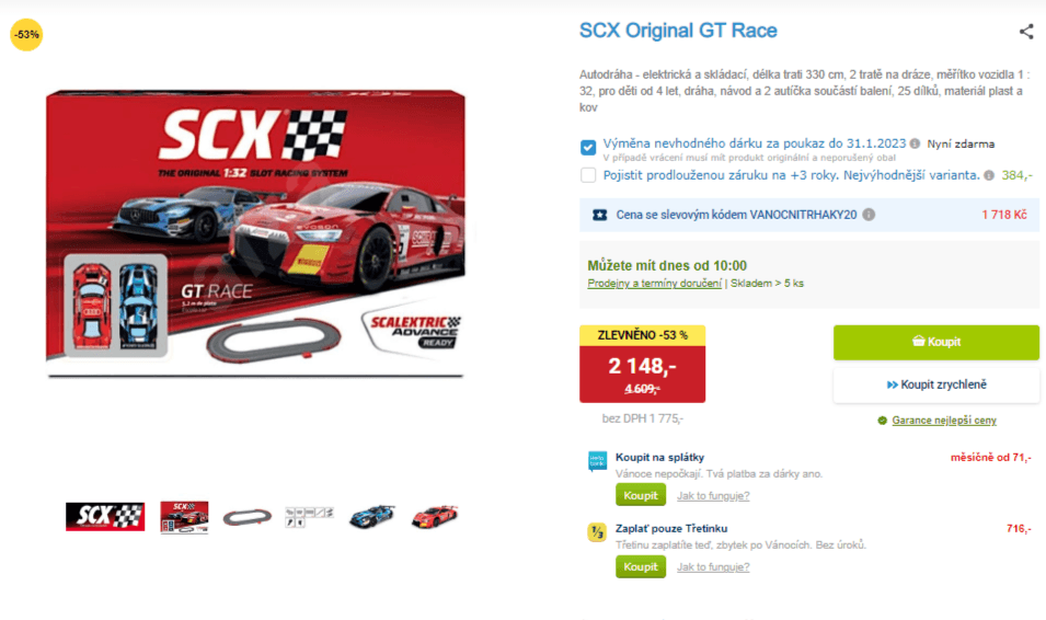 Autodráha SCX, 3,33m, 2 auta, svodidla