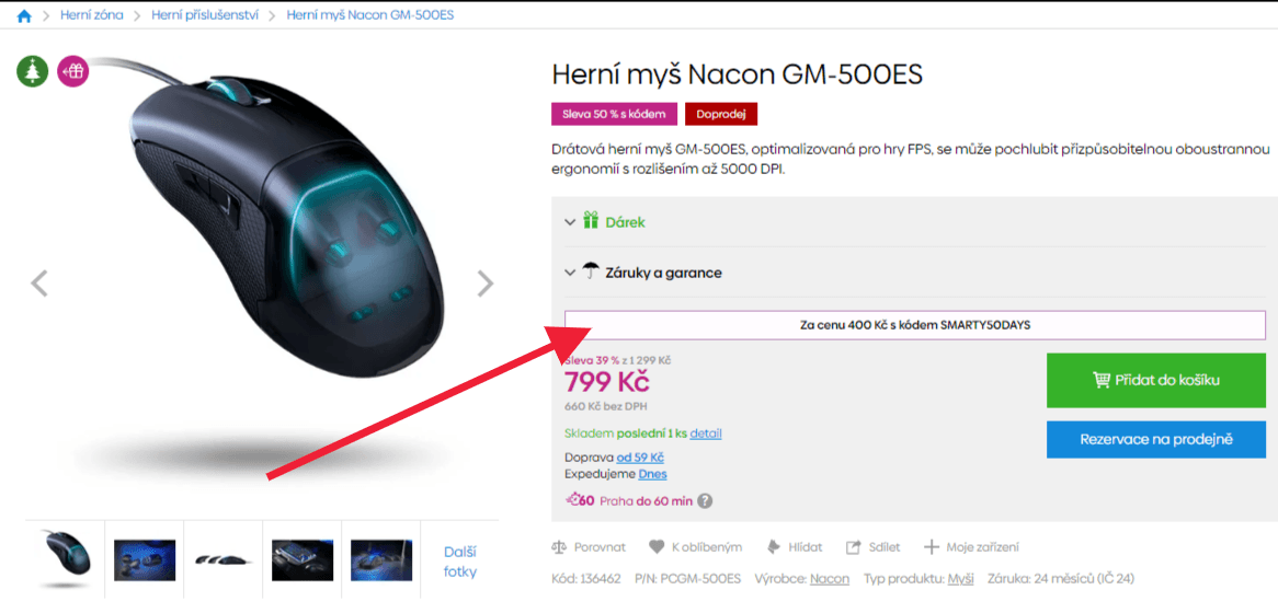 Herní myš Nacon, RGB, i pro leváky