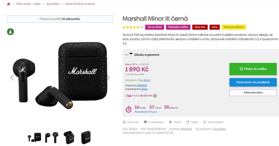 BT sluchátka Marshall Minor III TWS