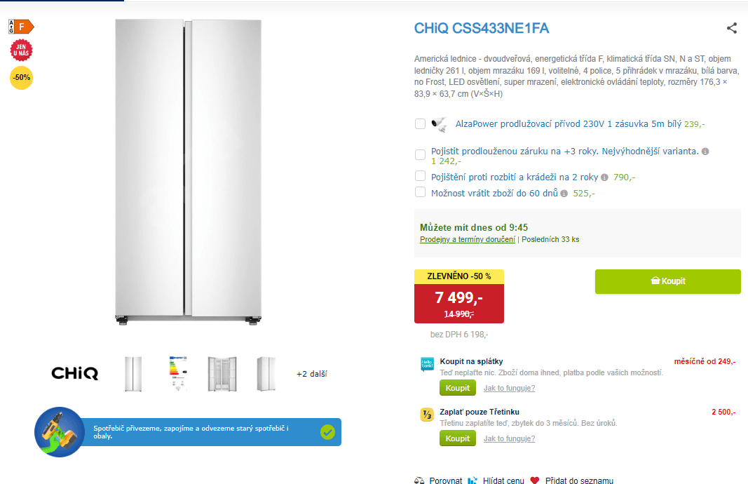 Americká lednice CHiQ, 430 l, NF