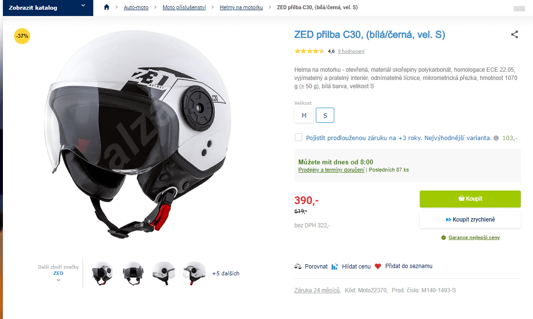Helma na motorku ZED C30, vel M a S