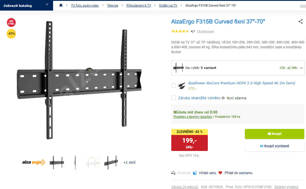 Držák na TV 37-70", curved
