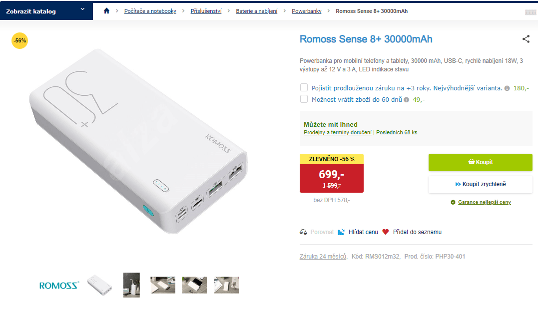Powerbanka Romoss Sense 8+ 30000mAh