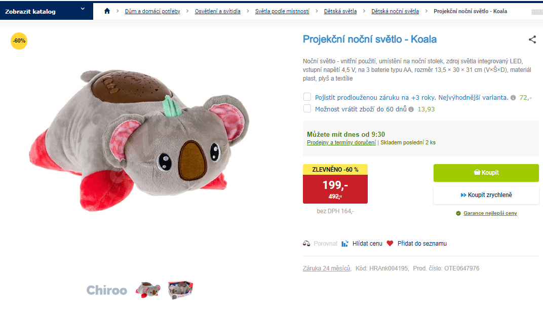 Projekční noční světlo - Koala