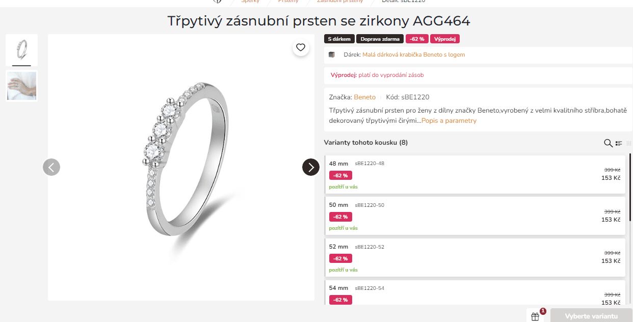 Stříbrný prsten Beneto, krystaly