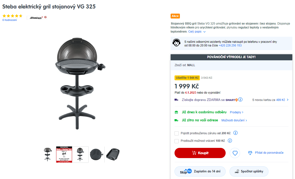 Elektrický stojanový BBQ gril Steba, 48 cm