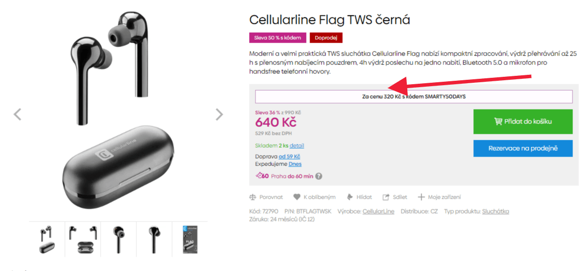 BT sluchátka Cellularline TWS, 28 hodin