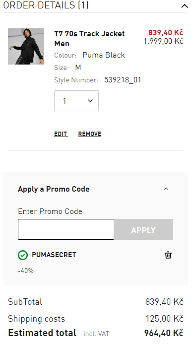 PUMA - sleva 40% na vybrané produkty