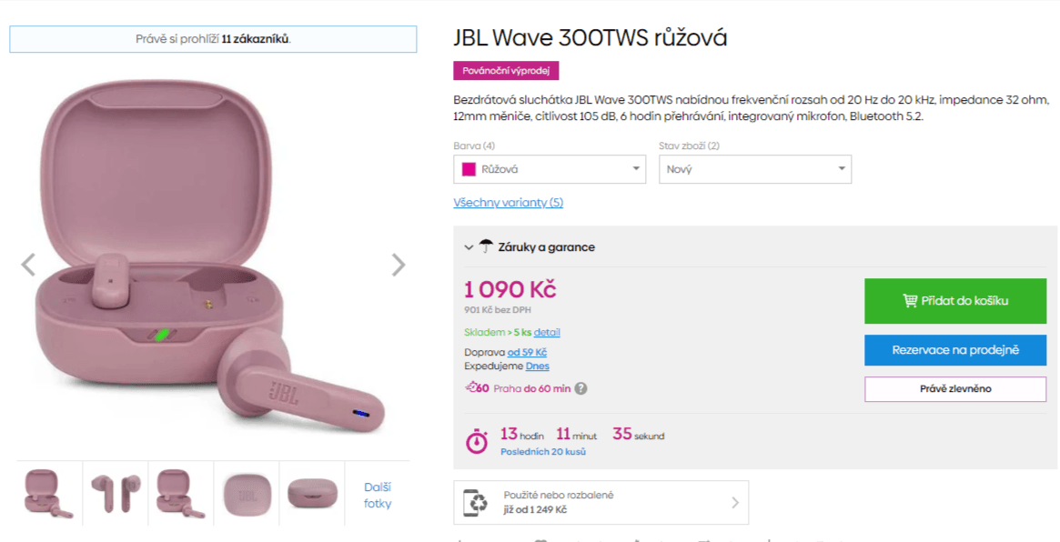 BT sluchátka JBL Wave, 26 hod