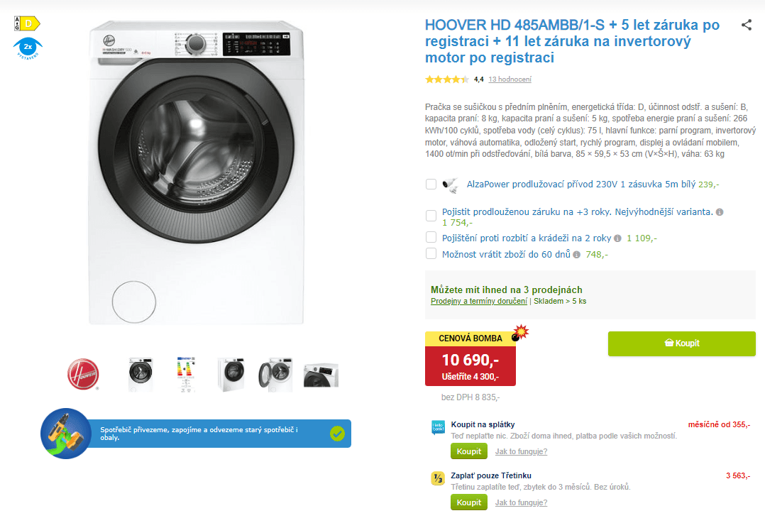 Pračka se sušičkou Hoover, 8/5 kg, 1400 ot.
