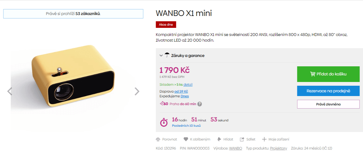 Projektor Wanbo X1 mini, 5m, 800x480
