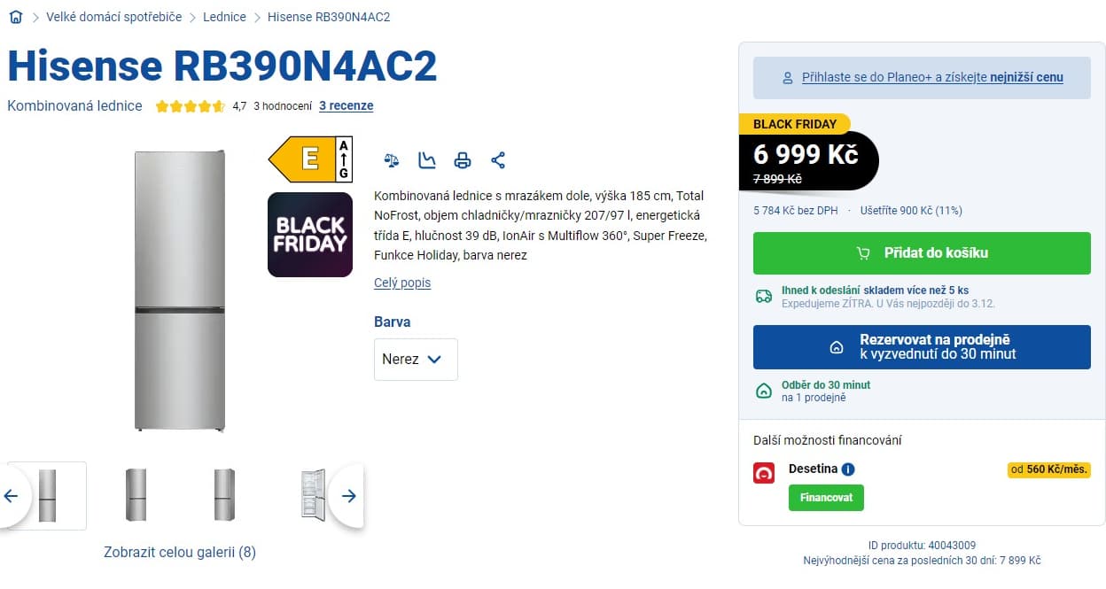 Kombinovaná lednice Hisense, 204/96 l, 185cm