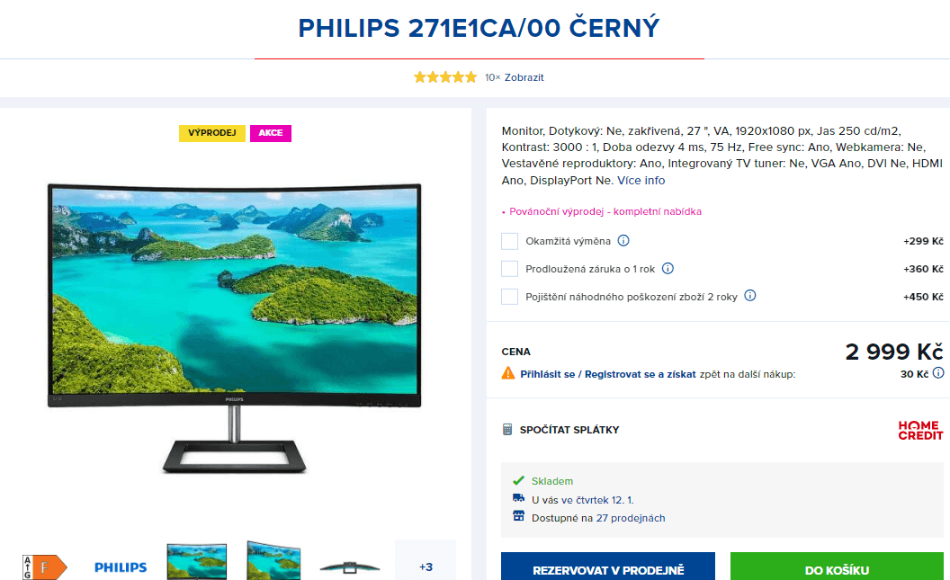 Herní zakřivený PC monitor Philips, 27"
