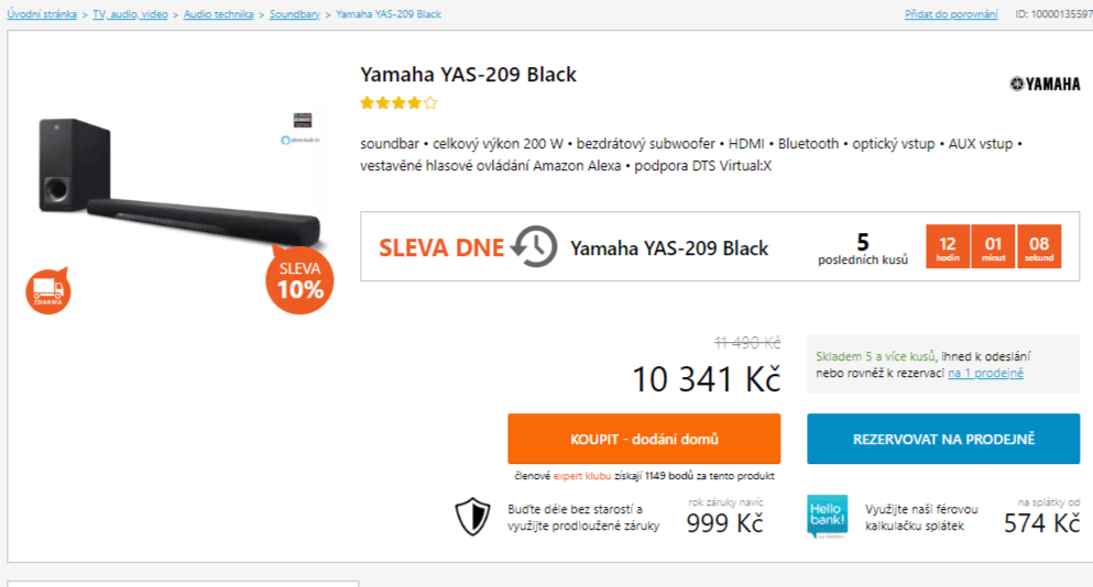 Soundbar Yamaha 2.1, 200W, subwoofer