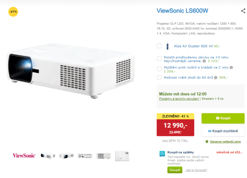 Projektor ViewSonic, repro, až 7,6 metrů