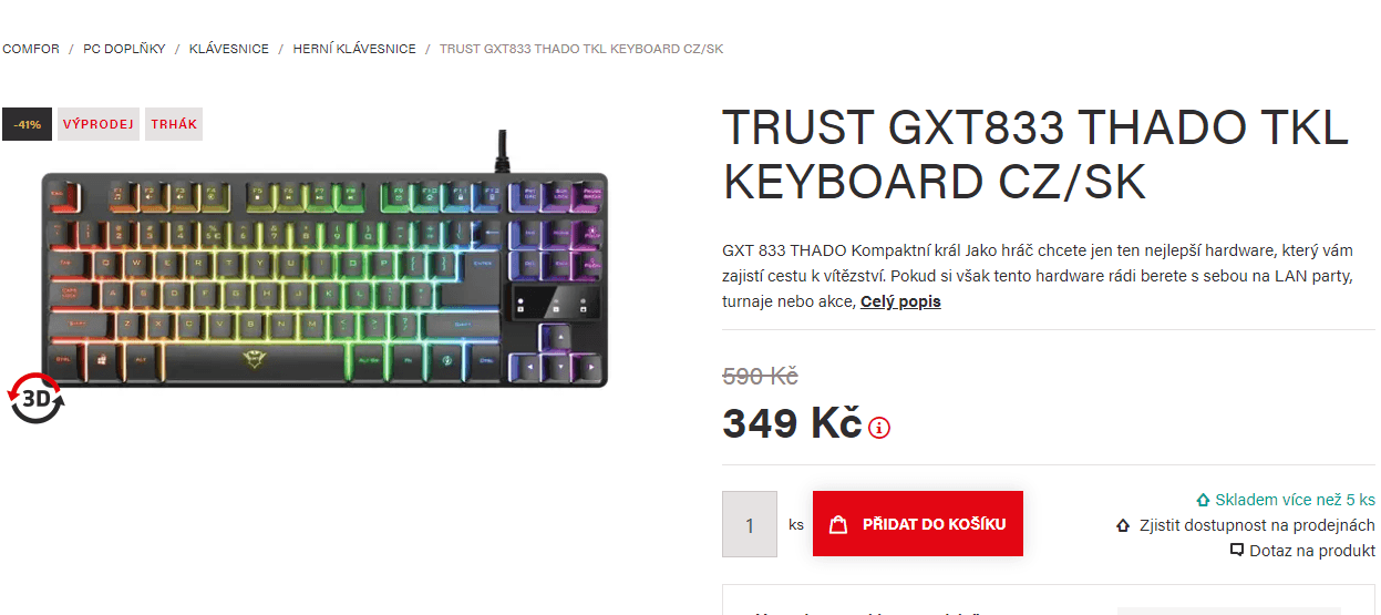 Herní klávesnice Trust Thado, USB, LED