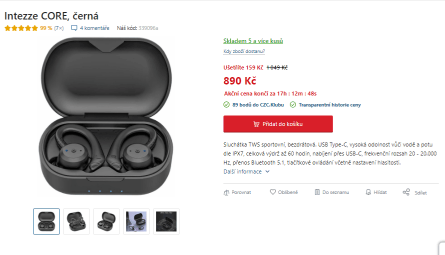 BT sluchátka Intezze Core, 59 hodin
