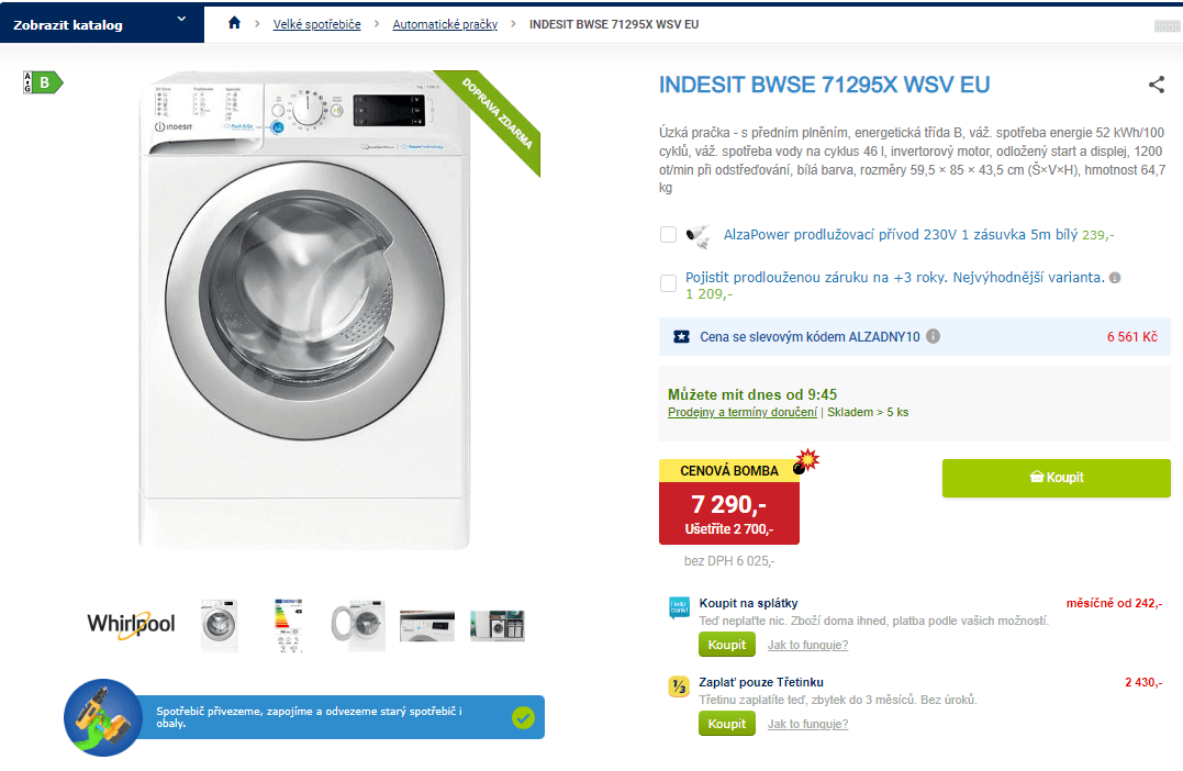 Pračka Indesit, 1200 ot/min, B, 7 kg