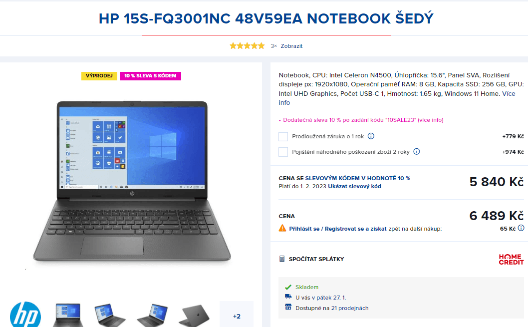 Ntb HP, 2,8GHz, 8GB RAM, SSD, 15,6"