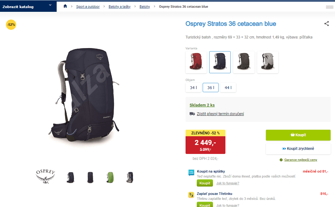 Turistický batoh Osprey Stratos 36