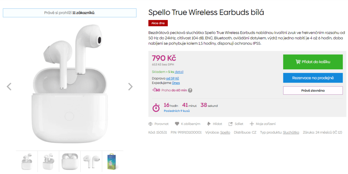 TWS sluchátka Spello, 20 hodin