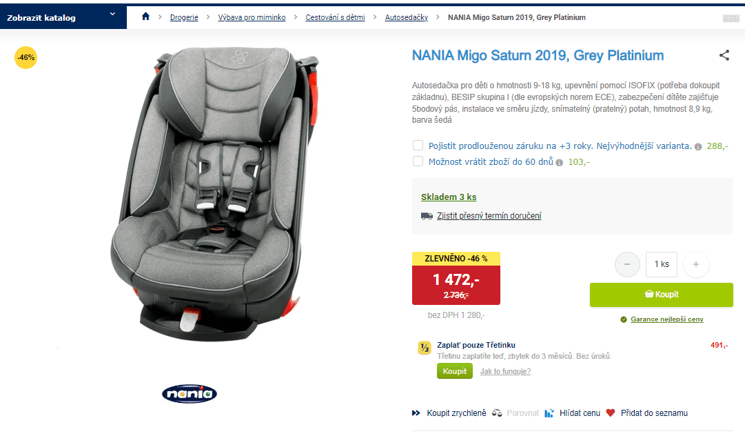 Autosedačka 9-18kg Nania Migo Saturn