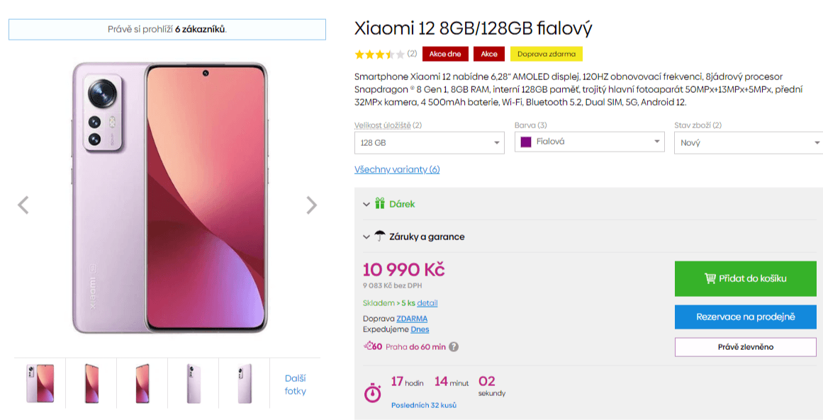 Xiaomi 12, 8x 3GHz, 8GB RAM, 6,28"