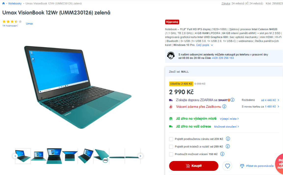 Umax 2,8GHz, 4GB RAM, 11,6", 1kg