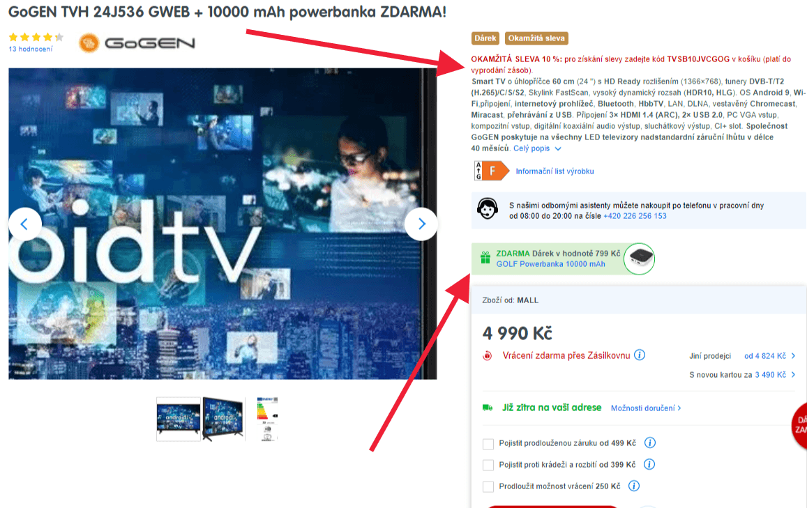 HD ready Smart TV, Android, HDR, 60cm, Gogen