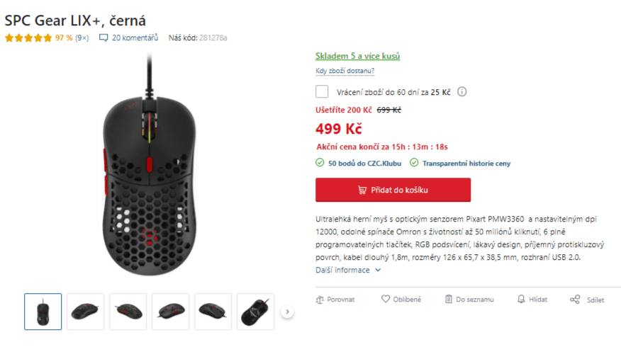 Herní myš SPC Gear LIX+